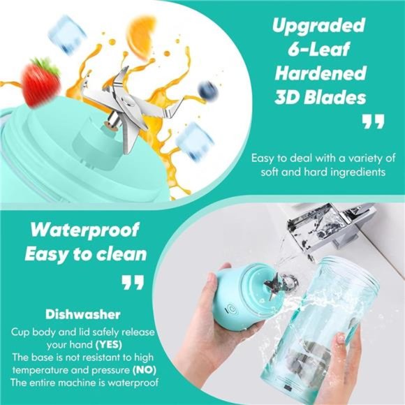 Portable Blender 20 oz with Travel Lid Corded BPA-Free, USB Rechargeable - Picture 2 of 5